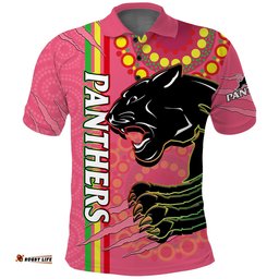 Custom Text And Number Panthers Rugby Polo Shirt The Mountain Men Aboriginal Art Dynamic Pink Version Amazing Aussie