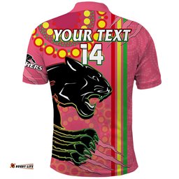 Custom Text And Number Panthers Rugby Polo Shirt The Mountain Men Aboriginal Art Dynamic Pink Version Amazing Aussie