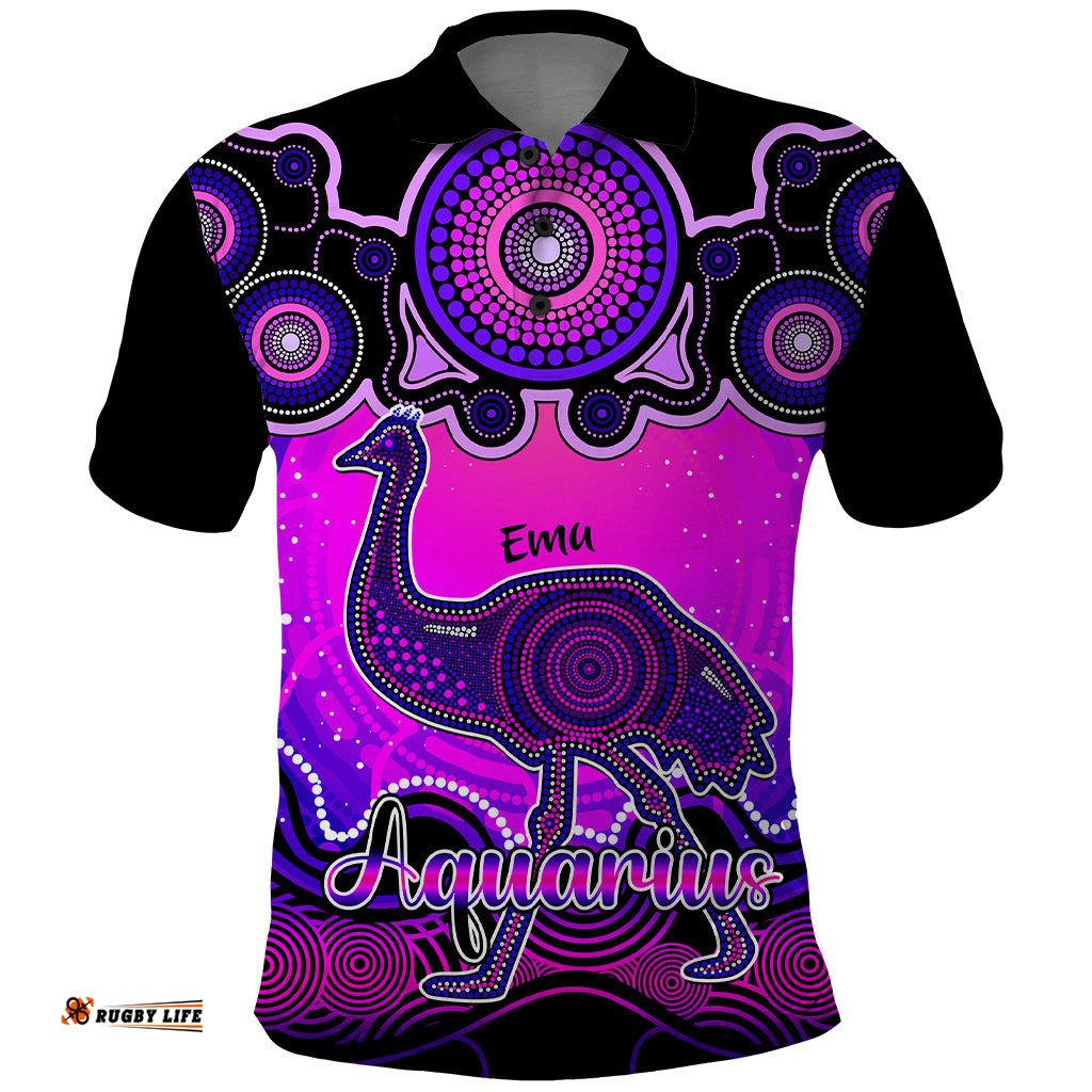 Personalised Australia Aquarius Emu Zodiac Polo Shirt Auz Astrology Aboriginal - Magenta