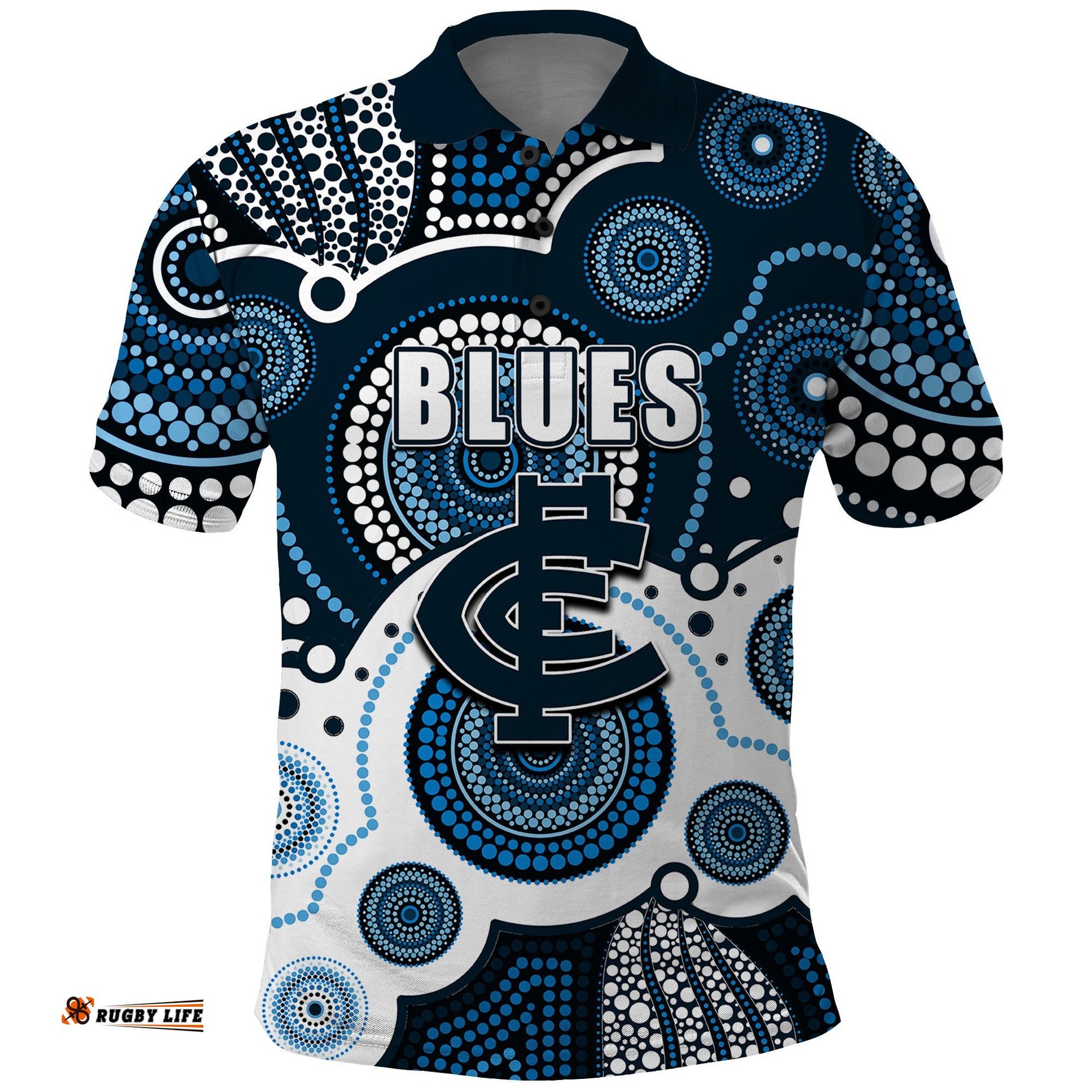 Custom Personalised And Number Blues AFL Polo Shirt Aboriginal Patterns Amazing Aussie