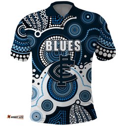 Custom Personalised And Number Blues AFL Polo Shirt Aboriginal Patterns Amazing Aussie