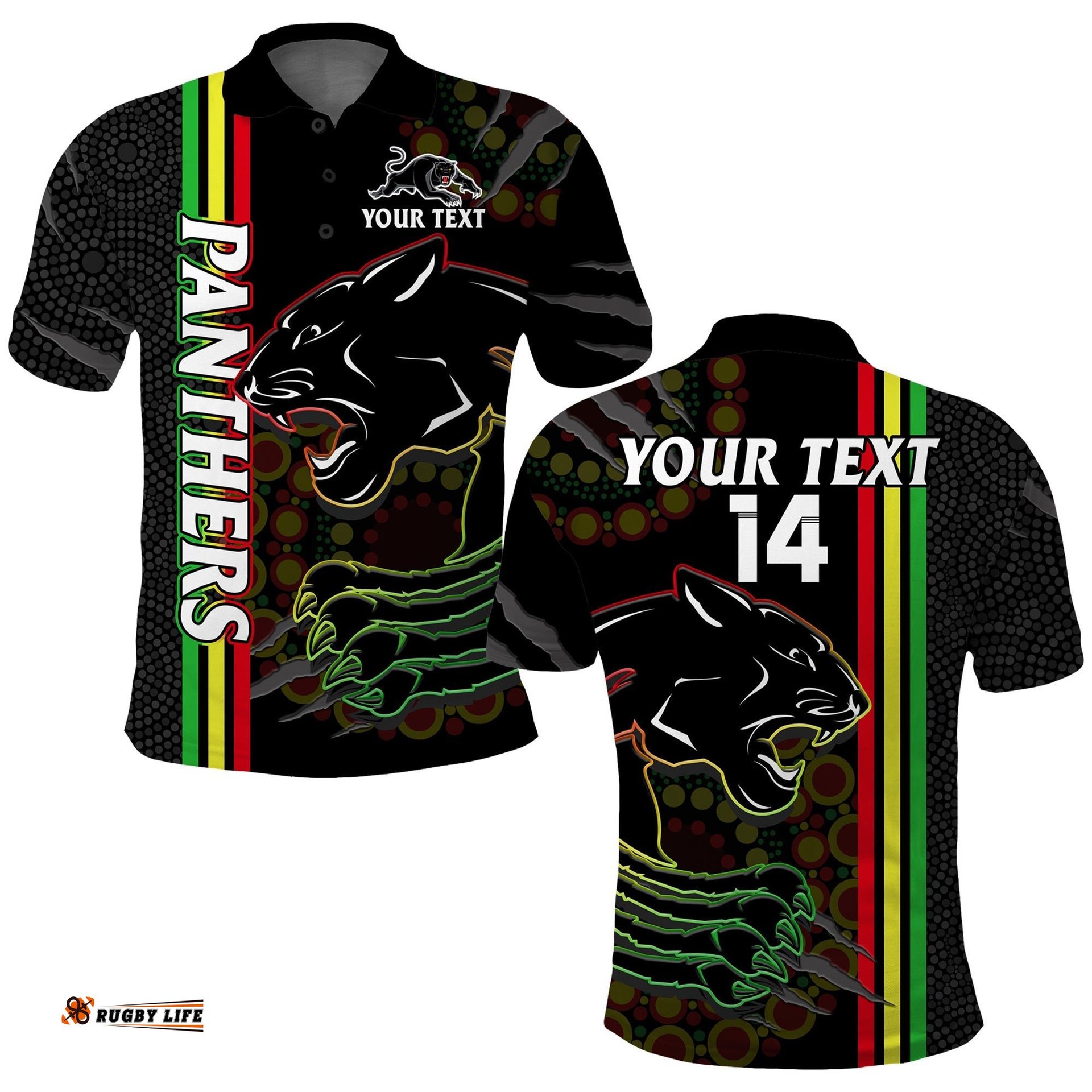 Custom Text And Number Penrith Panthers Rugby Polo Shirt The Mountain Men Aboriginal Art Dynamic Amazing Aussie