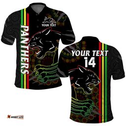 Custom Text And Number Penrith Panthers Rugby Polo Shirt The Mountain Men Aboriginal Art Dynamic Amazing Aussie