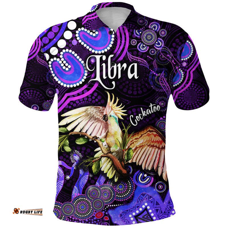 Australian Astrology Polo Shirt Libra Cockatoo Glider Zodiac Aboriginal Vibes - Purple Amazing Aussie