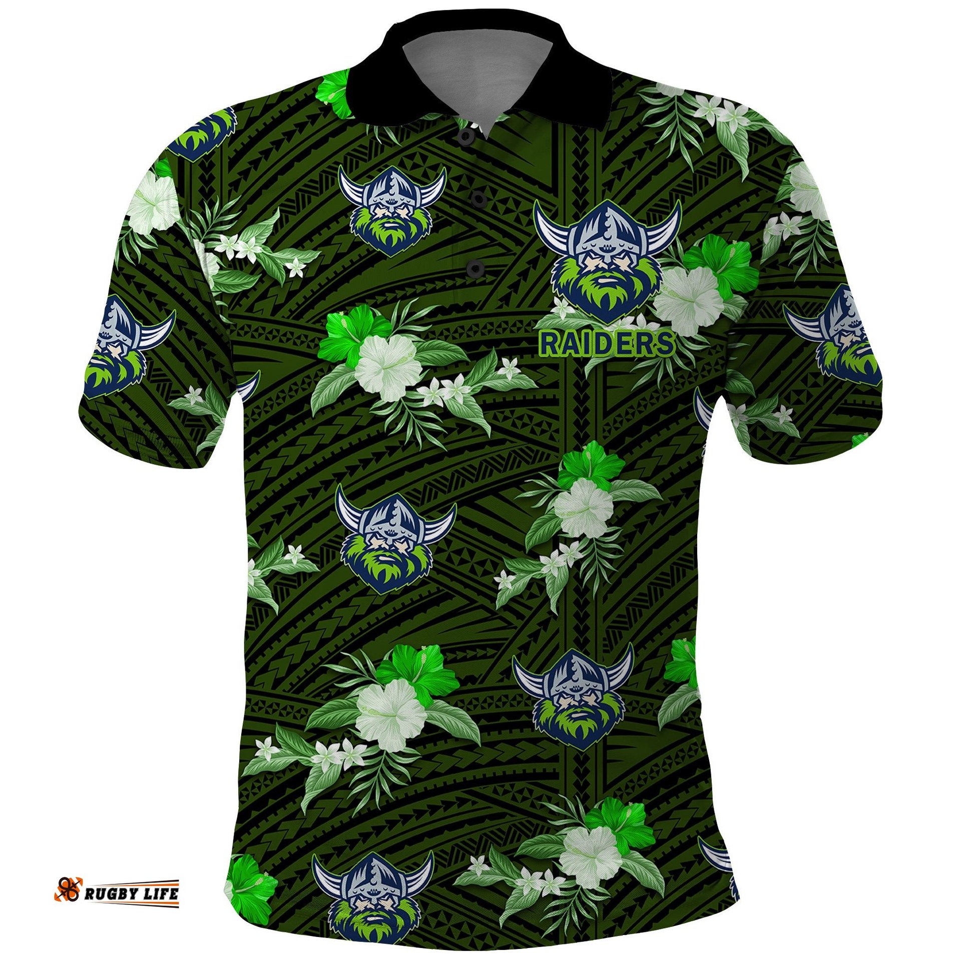 Custom Text And Number Raiders Rugby Polo Shirt Polynesian Tribal Mix Tropical Hawaiian Style