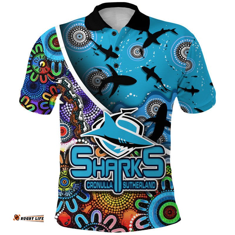 Custom Personalised Cronulla Sutherland Polo Shirt Sharks Indigenous Aboriginal Amazing Aussie