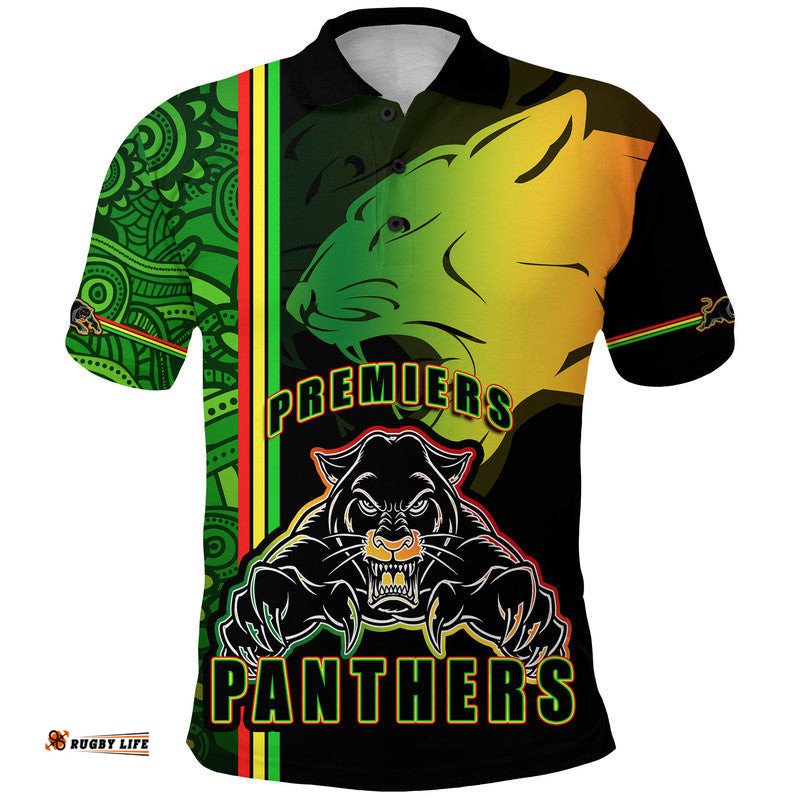 Penrith Panthers Premiers Polo Shirt Angry Panther Indigenous Aboriginal Style Amazing Aussie