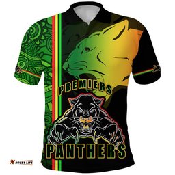 Penrith Panthers Premiers Polo Shirt Angry Panther Indigenous Aboriginal Style Amazing Aussie