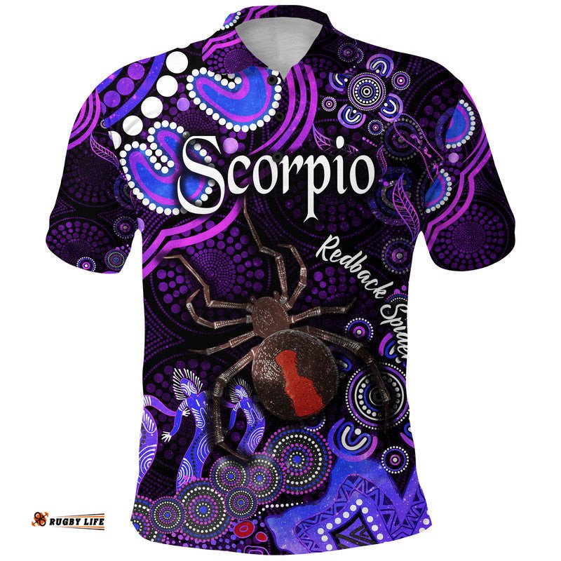Australian Astrology Polo Shirt Scorpio Redback Spider Zodiac Aboriginal Vibes - Purple Amazing Aussie