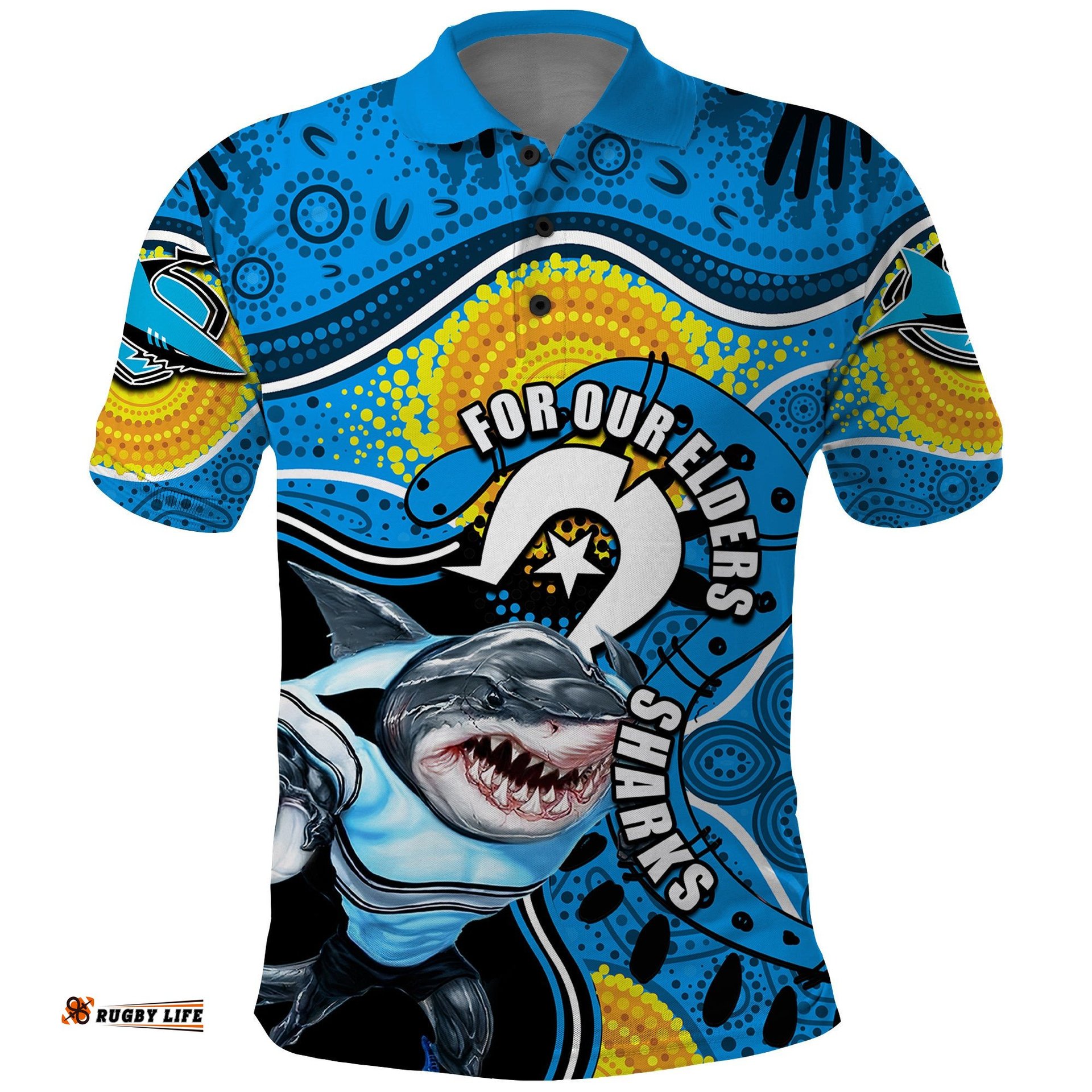Sharks Mascot NRL Polo Shirt NAIDOC Amazing Aussie
