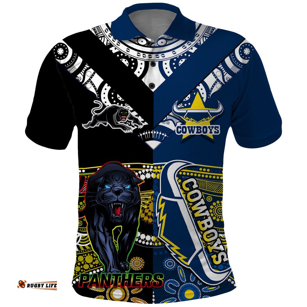 Custom Panthers And Cowboys Rugby Polo Shirt Aboriginal Version