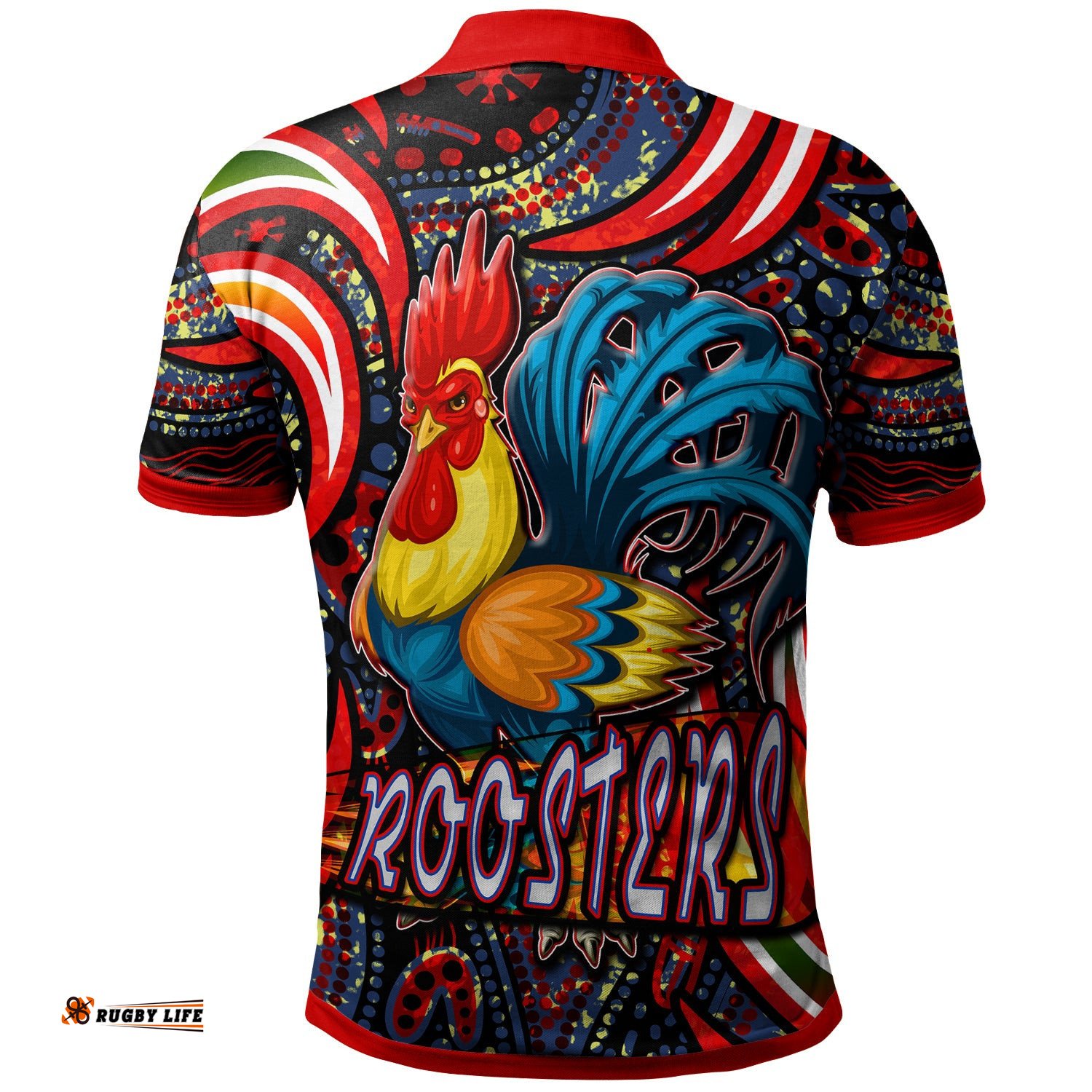 NRLW Roosters Rugby Polo Shirt - Custom Women's Rugby League With Aboriginal Style Player And Number Polo Shirt Amazing Aussie