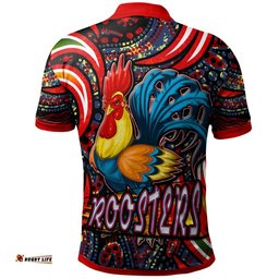 NRLW Roosters Rugby Polo Shirt - Custom Women's Rugby League With Aboriginal Style Player And Number Polo Shirt Amazing Aussie