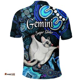 Australian Astrology Polo Shirt Gemini Sugar Glider Zodiac Aboriginal Vibes - Blue Amazing Aussie
