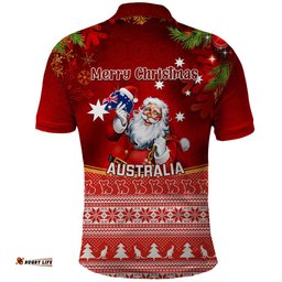 Australia Christmas Polo Shirt Xmas In July Happy Santa Claus With Map Red Style