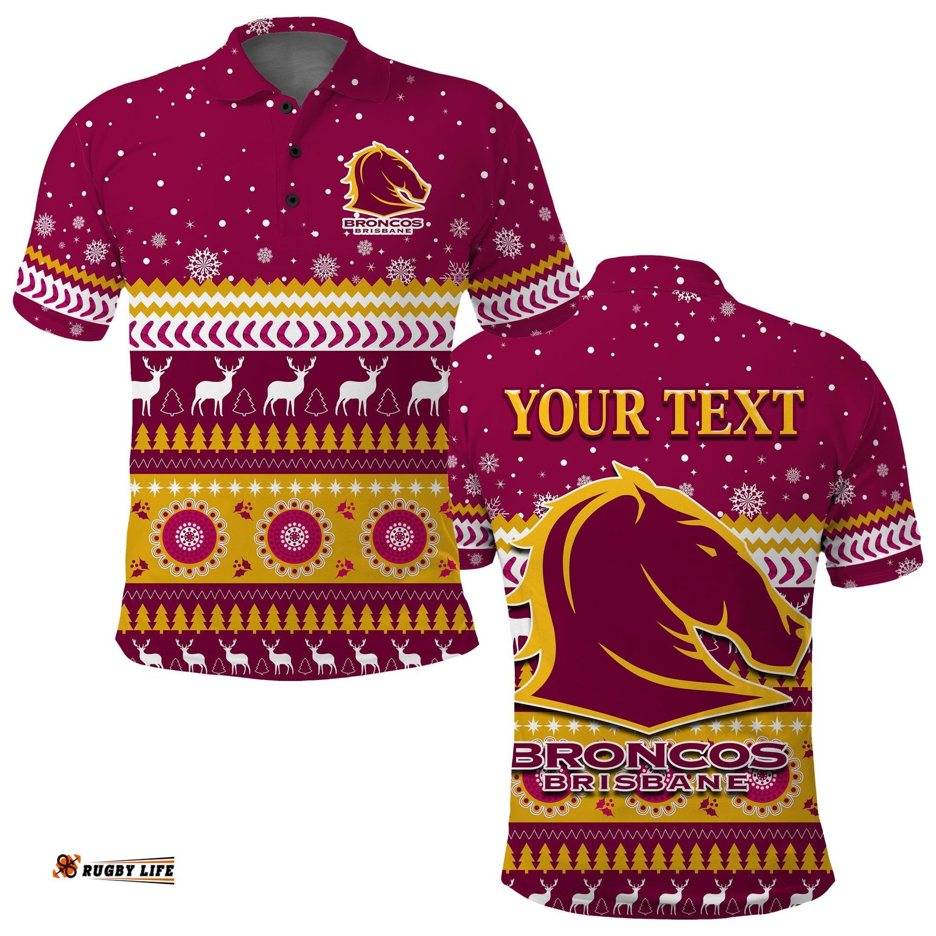 Custom Personalised Broncos Aboriginal Polo Shirt Christmas Brisbane Amazing Aussie