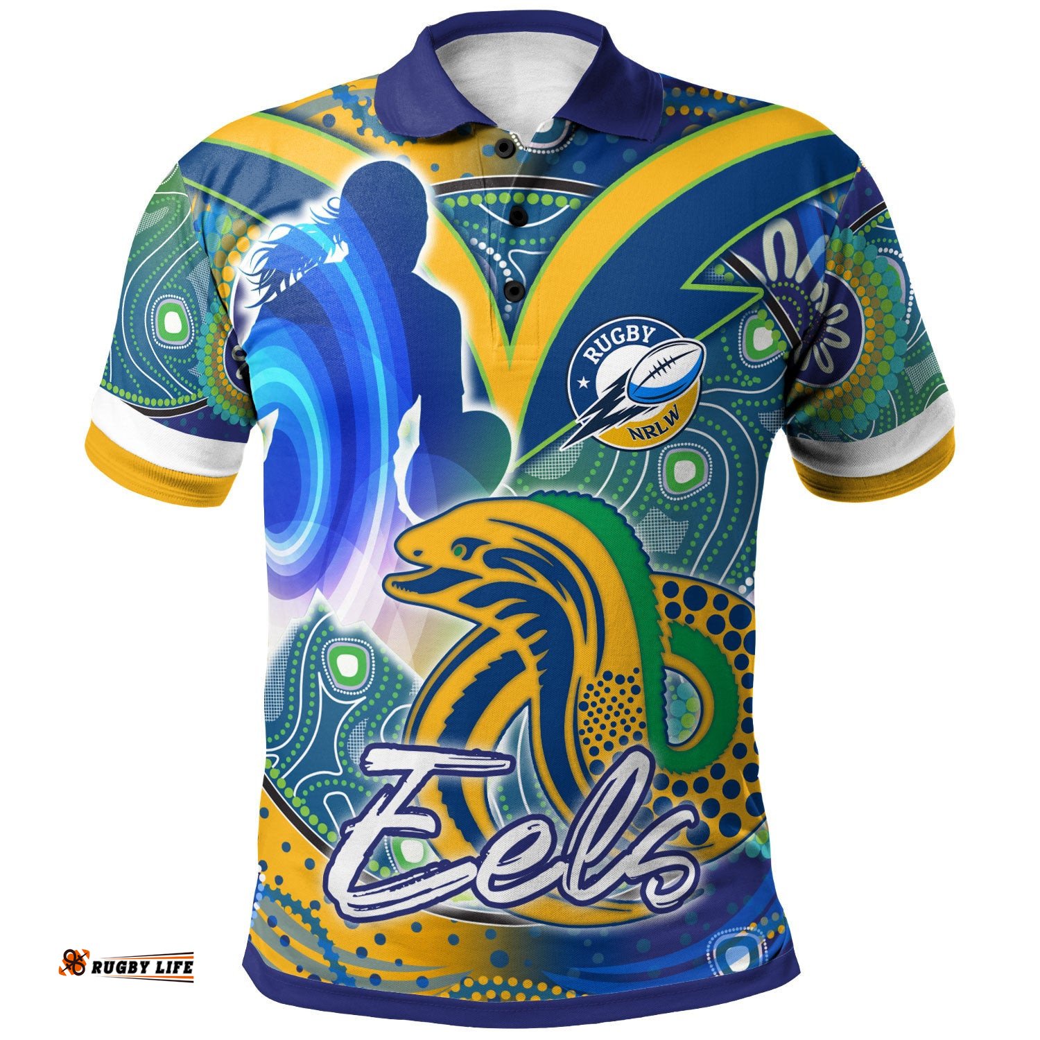 NRLW Eels Rugby Polo Shirt - Custom Rugby Ball Indigenous Aboriginal Eels Women Polo Shirt Amazing Aussie