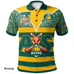 Australian Rugby Sevens Men's Squad Polo Shirt - Custom Kangaroo Mascot Rugby Aboriginal Lines Style Polo Shirt Amazing Aussie