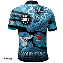 Sharks Rugby Polo Shirt - Custom Rugby Ball GO SHARKS Aboriginal Patterns Polo Shirt Amazing Aussie