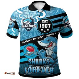 Sharks Rugby Polo Shirt - Custom Rugby Ball GO SHARKS Aboriginal Patterns Polo Shirt Amazing Aussie
