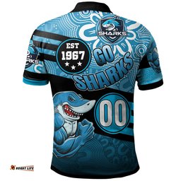 Sharks Rugby Polo Shirt - Custom Rugby Ball GO SHARKS Aboriginal Patterns Polo Shirt Amazing Aussie