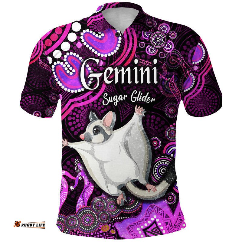Custom Personalised Australian Astrology Polo Shirt Gemini Sugar Glider Zodiac Aboriginal Vibes - Pink Amazing Aussie