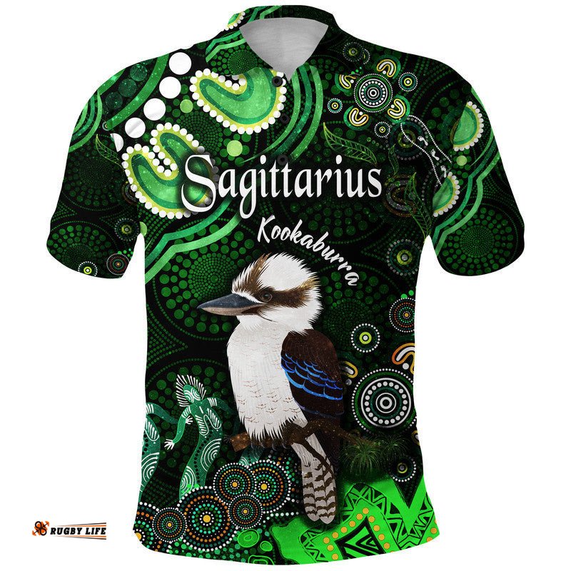Custom Personalised Australian Astrology Polo Shirt Sagittarius Kookaburra Zodiac Aboriginal Vibes - Green Amazing Aussie