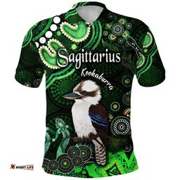 Custom Personalised Australian Astrology Polo Shirt Sagittarius Kookaburra Zodiac Aboriginal Vibes - Green Amazing Aussie