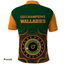 Wallabies Rugby Polo Shirt Aussie Go Champions Indigenous Green
