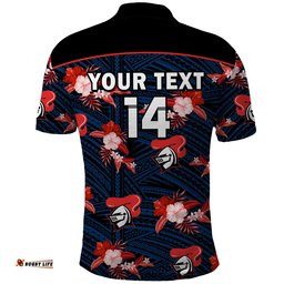 Custom Text And Number Newcastle Knights Rugby Polo Shirt Polynesian Tribal Mix Tropical Hawaiian Style