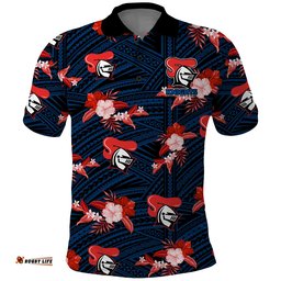 Custom Text And Number Newcastle Knights Rugby Polo Shirt Polynesian Tribal Mix Tropical Hawaiian Style