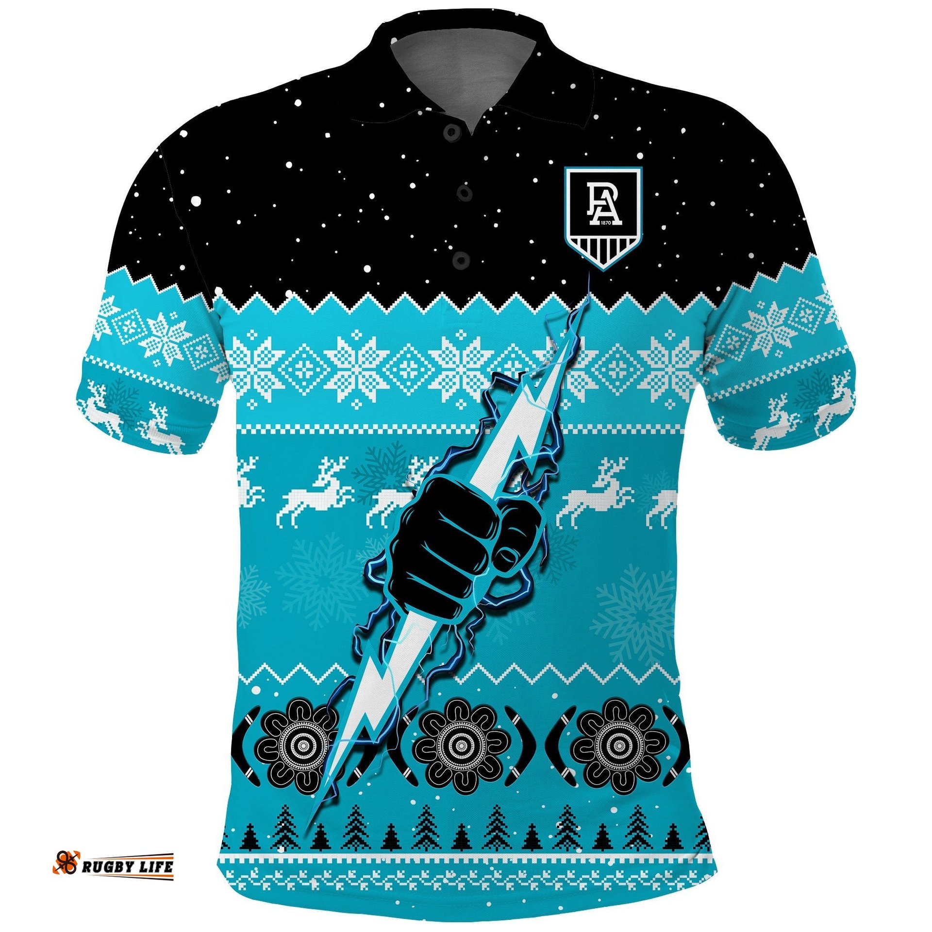 Port Adelaide Football Polo Shirt Magentas Indigenous Merry Christmas Amazing Aussie