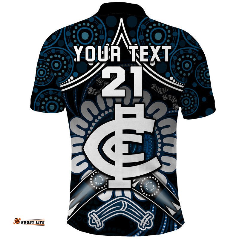 Custom Personalised Blues Football Polo Shirt Boomerang Indigenous Dots Amazing Aussie