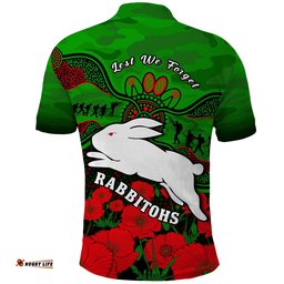 Rabbitohs Rugby ANZAC Polo Shirt South Sydney Camouflage Poppy Aboriginal Amazing Aussie
