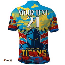Custom Text And Number Titans Rugby ANZAC Polo Shirt Lest We Forget