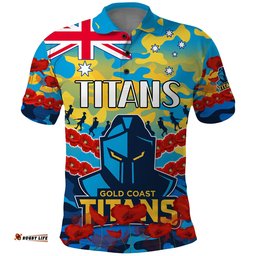 Custom Text And Number Titans Rugby ANZAC Polo Shirt Lest We Forget