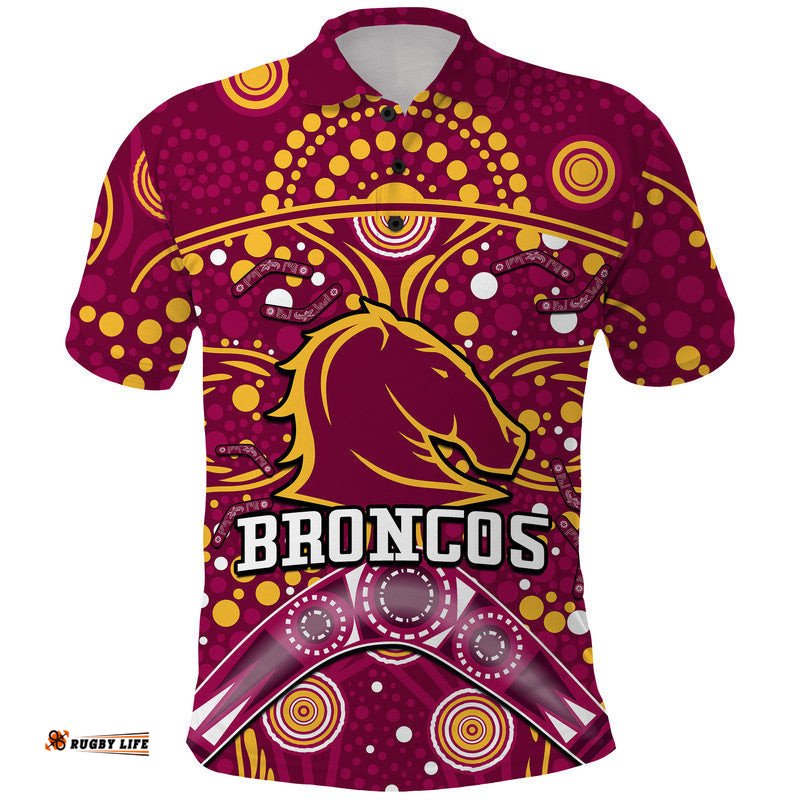 Broncos Rugby Polo Shirt Boomerang Indigenous Dots Amazing Aussie