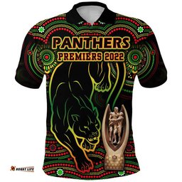 Penrith Panthers Rugby Polo Shirt Black Crouching Panther Premiers 2022 Amazing Aussie