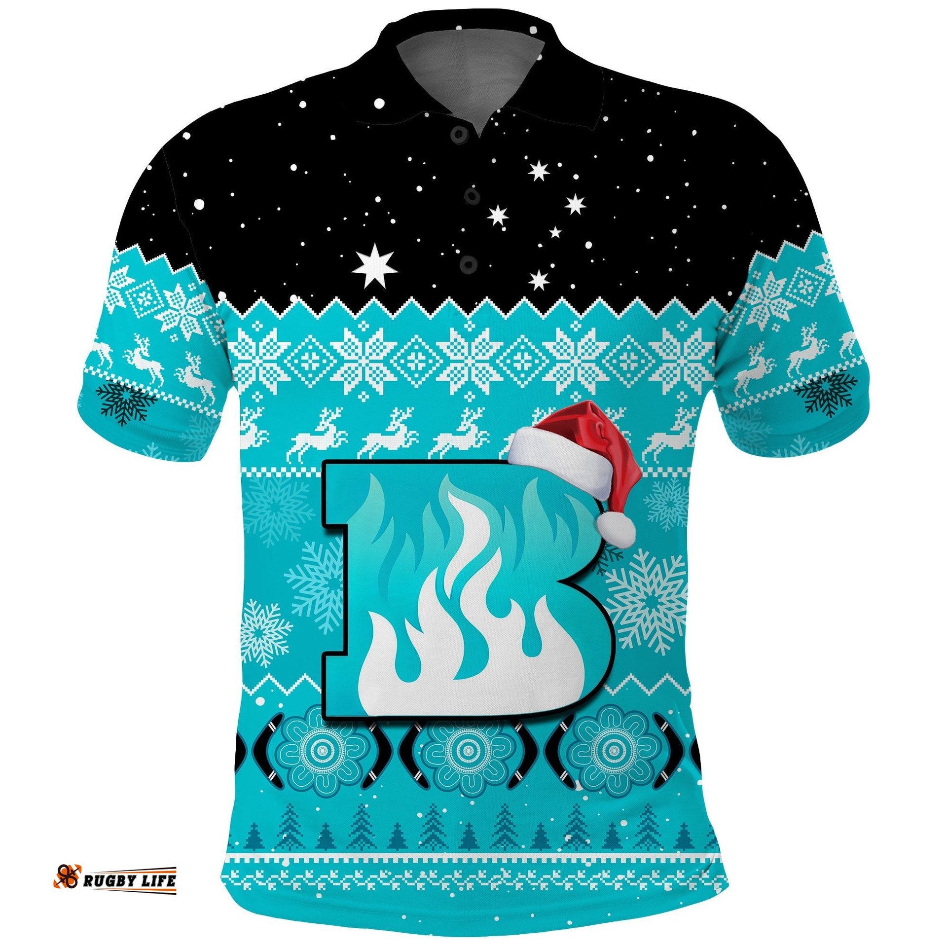 Brisbane Heat Cricket Polo Shirt Aboriginal Merry Christmas Amazing Aussie