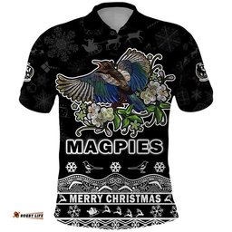 Custom Personalised And Number Collingwood Pies Unique Winter Season Polo Shirt Magpies Merry Christmas Amazing Aussie