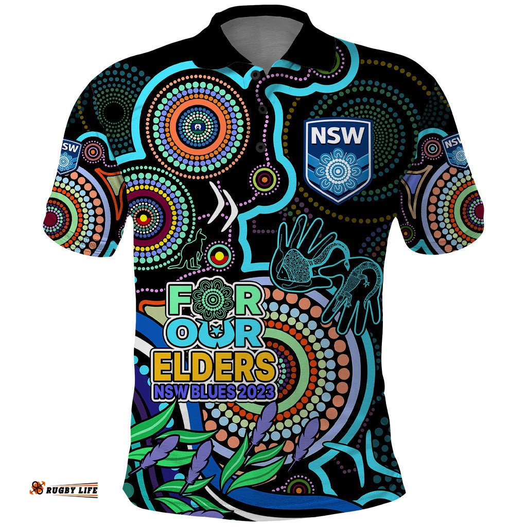 NAIDOC 2023 NSW Blues Rugby Polo Shirt New South Wales Indigenous Tribal