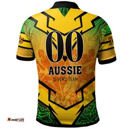 Australia National Rugby Sevens Team Polo Shirt - Custom Aussie 7s Team Coat Of Arms Rugby Championship Aboriginal Player And Number Polo Shirt Amazing Aussie