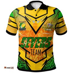 Australia National Rugby Sevens Team Polo Shirt - Custom Aussie 7s Team Coat Of Arms Rugby Championship Aboriginal Player And Number Polo Shirt Amazing Aussie