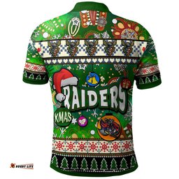 Raider Rugby Christmas Polo Shirt - Custom Xmas Raider Christmas Balls, Snowflake With Aboriginal Patterns Polo Shirt Amazing Aussie