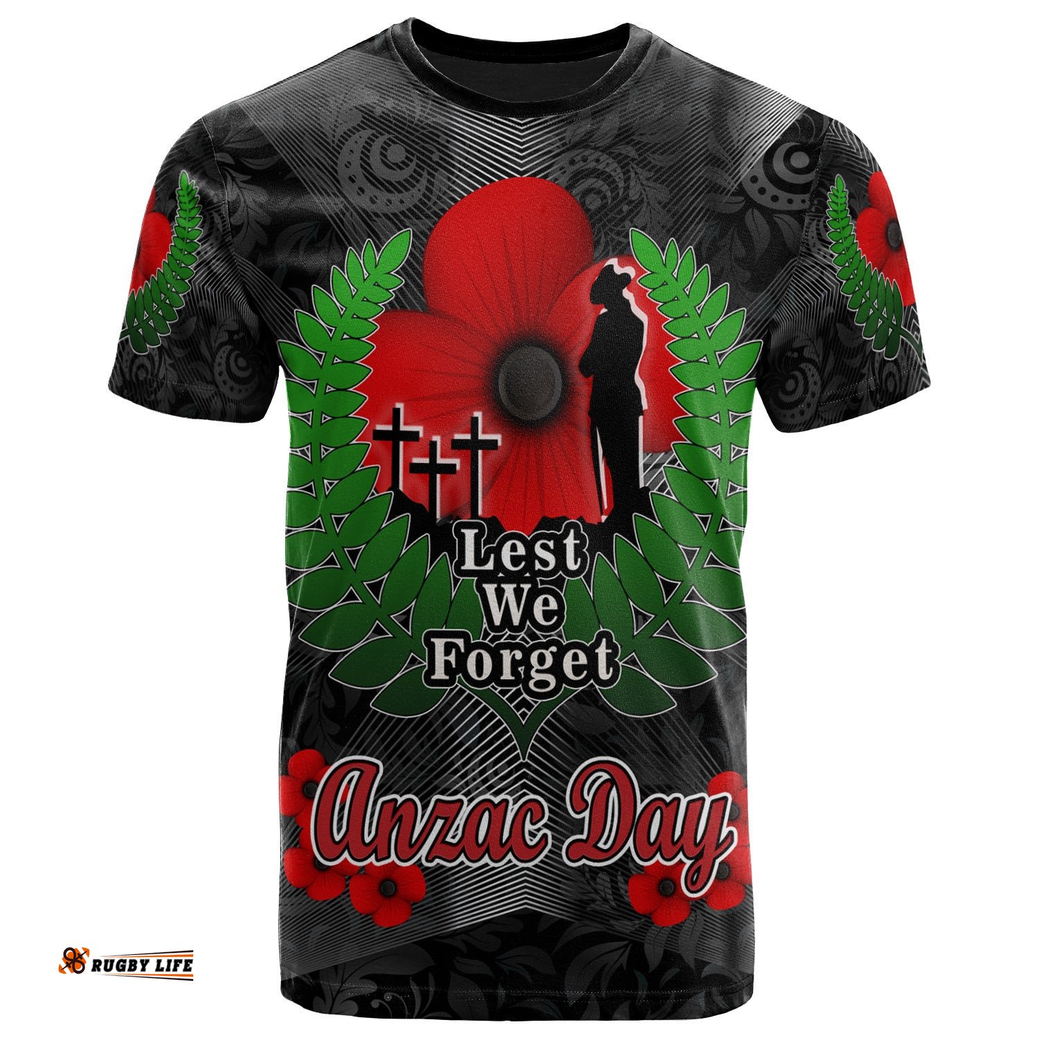 New Zealand Anzac Day T- Shirt - Anzac Day "Lest We Forget " Low Poly Motley Patterns T- Shirt Amazing Aussie