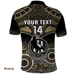 Personalised Collingwood Football Polo Shirt Go Magpies Aboriginal Mix Polynesian Pattern