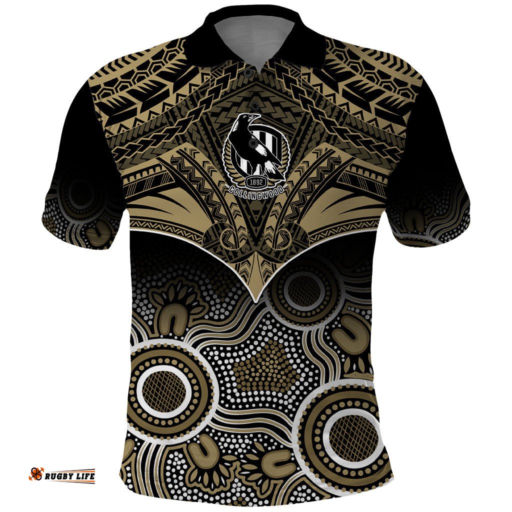 Personalised Collingwood Football Polo Shirt Go Magpies Aboriginal Mix Polynesian Pattern