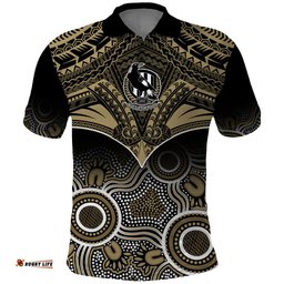 Personalised Collingwood Football Polo Shirt Go Magpies Aboriginal Mix Polynesian Pattern