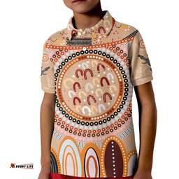 Custom Text and Number Aboriginal Stand Up Polo Shirt Circle Dot with Lizard Version PeachPuff Amazing Aussie
