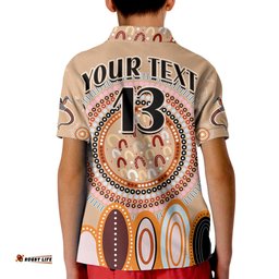 Custom Text and Number Aboriginal Stand Up Polo Shirt Circle Dot with Lizard Version PeachPuff Amazing Aussie